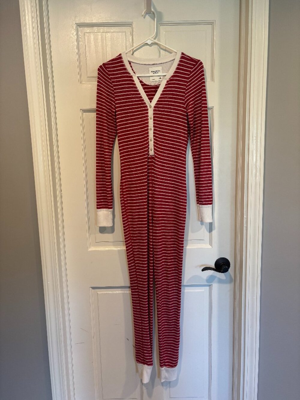 Abercrombie & Fitch Womens Red White Striped One Piece Long Johns Pajama XS